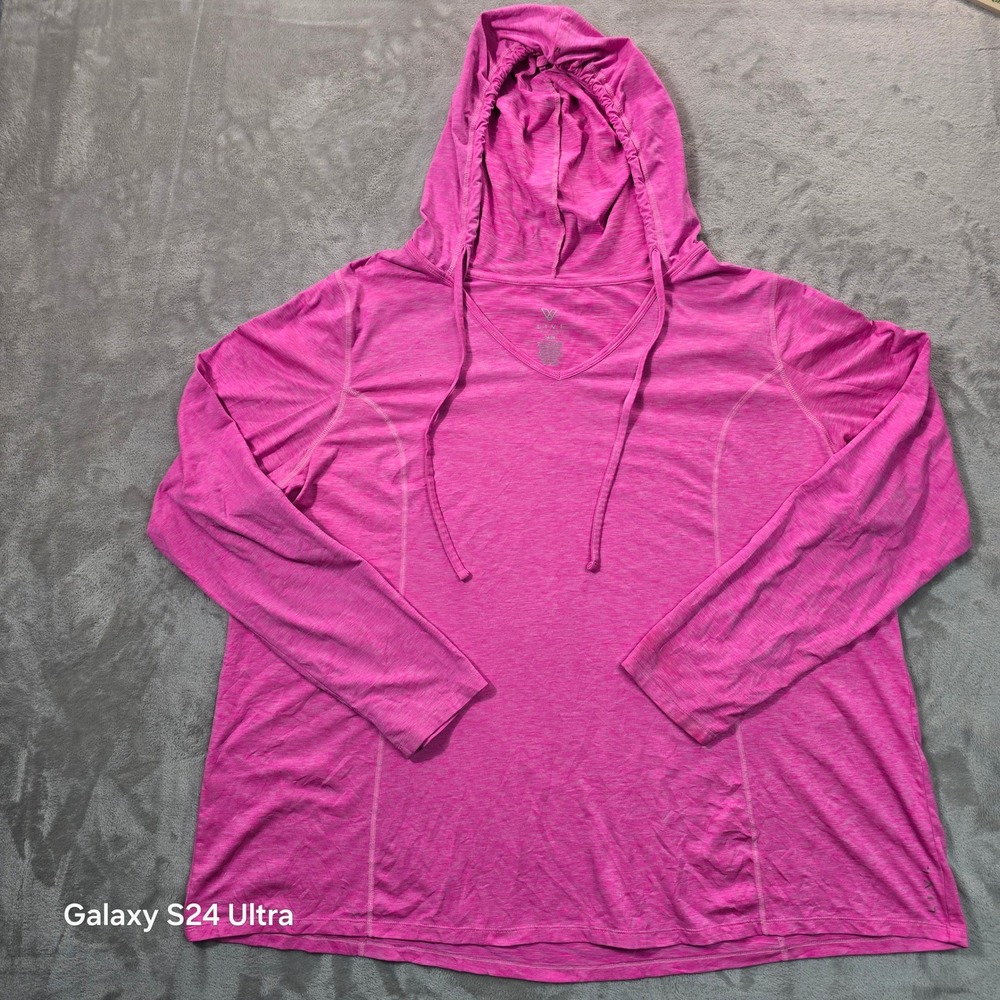 Livi Active Pink Heathered Hooded Performance Top V-Neck Thumbholes Size 26/28